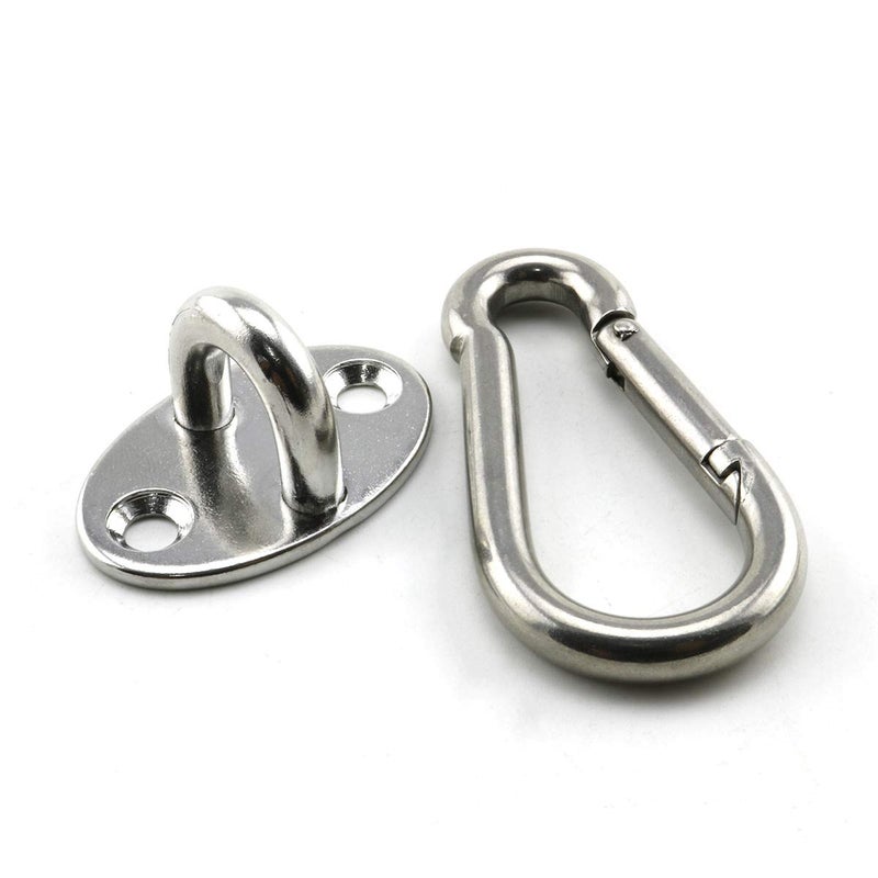 Lind Kitchen 2-Pack M6 Ceiling & Wall Mount Hanging Hardware Fitting Set 304 Stainless Steel Heavy Duty Oval Pad Eye Hook Plate + Snap Hook for Yoga Hammock Swing Marine Boat Accessories - Image 3